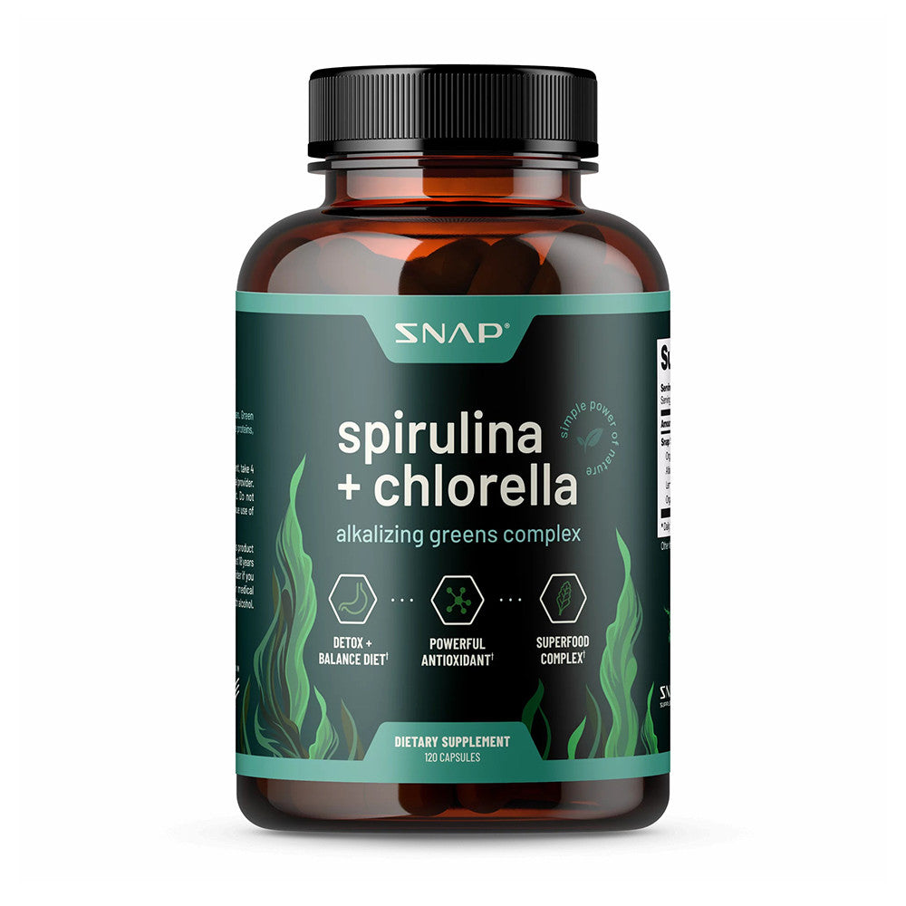 Snap Organic Spirulina Chlorella Capsules for Heart Support, 120 Ea